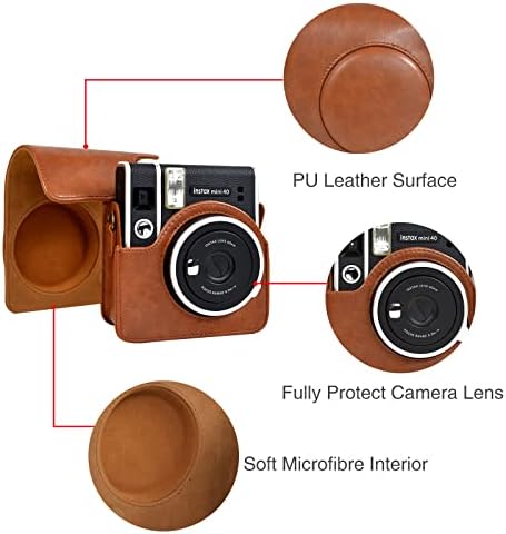Hiyqin Mini40 futrola, zaštitna futrola kamere za Instax Mini40 Pu kožnu torbu sa uklonjivim podesivim remenom