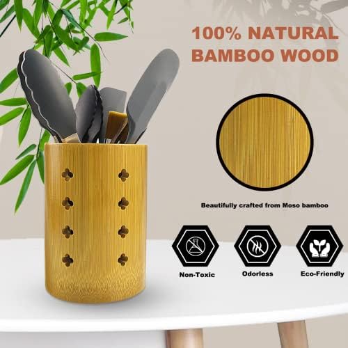 Tenubo bambus držač posuđa, veliki okrugli 6,3 drveni kuhinjski držač posuđa za kuvanje držača posuđa Caddy
