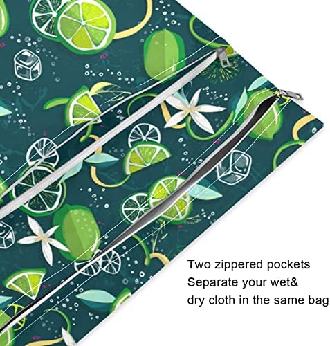 ZZXXB Lime cvjetno vodootporno mokri torba za višekratnu krpu za prekraju pelene mokra suha torba sa džepom