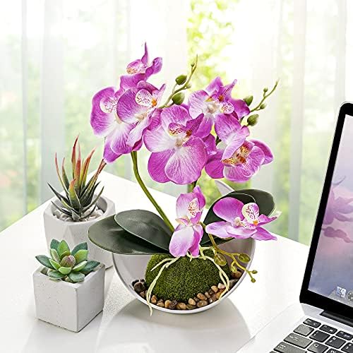 Umjetna orhideja u loncu, lažni orhidejni umjetni cvjetovi sa vazom, umjetnim cvjetovima orhidejem u bijelom dekoraciji za dom za kućni dekoracija za kućnu zabavu