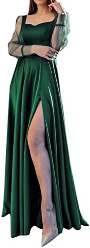 Miashui Žena Večernje haljine Žene Dugih rukava Saten Večernja haljina s dugim rukavima na listu i bočnu