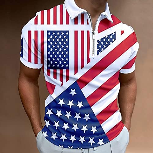 Miashui kratki rukav labav Muška američka zastava Patriotska košulja za muškarce 4 jula mišića odbaci ovratnik