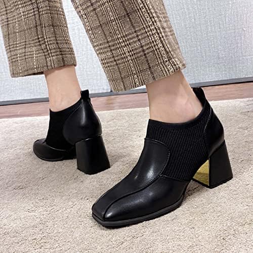 RBCulf Womens Vintage gležnjače modne patchwork Chunky visoke pete Kvadratni nožni prste duboke ustave cipele