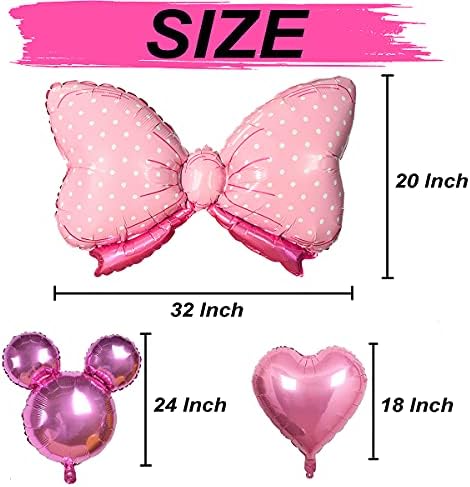 Pink Mouse Balloon Garland Kit, 116 kom Pink Black Polka Dot balonski luk sa mašnom folijom Baloni za djevojčice