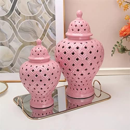 N / A Pink Ginger Jar Ceramics Hollow General Jar Skladište slatkiša Spremnik Spremnici Spremnici Art Dekorativni