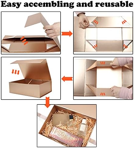 HUIHUANG luksuzne poklon kutije od ružičastog zlata sa poklopcima kutija za predloge za djeveruše sklopiva 11 x 7,8 x 3,5 u magnetnom zatvaranju sklopive poklon kutije za poklone sa karticom, trakom,rezanim papirnim punilom-1 pakovanje