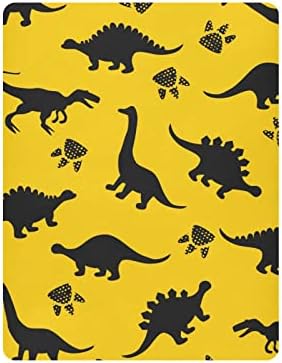 Alaza Dinosaur Dino Životinje Print Yellow Crib listovi za dječake za dječake Djevojke Djevojke Toddler,