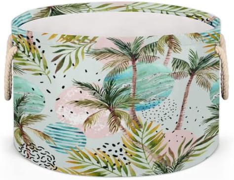 Summer Palm Tree Cvjetni tropica Velike okrugle košare za skladištenje basketa za pranje rublja sa ručkim