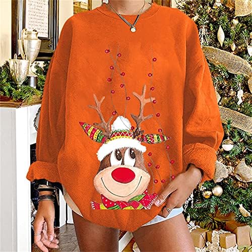 Hoodies za žene Pulover Ženski božićni tiskani labavi okrugli vrat Duks pulover Ležerne bluza