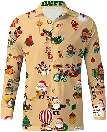 Wocachi božićni gumb dolje majice za muške dugih rukava smiješan Xmas Snjegović stablo ispis casual majica