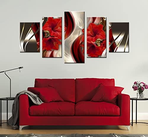 Oversized Framedred Canvas Wall Art Red Flower Print Painting Modern Crimson Contemporary Picture Home Decor