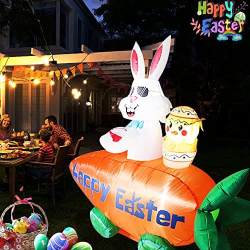 Ruirarci Happy Easter Bunny Radish Ukrasi sa LED svjetlima 6ft Carrot Car i zec puše ukrase dvorišta za