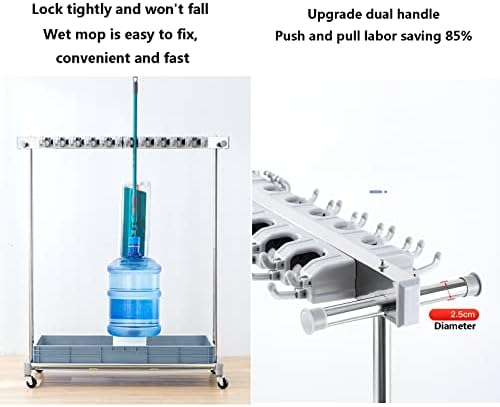 LOJOO pokretni držač metle za brisanje stavite mokre krpe podni stalak za čišćenje stalak za alat od nerđajućeg