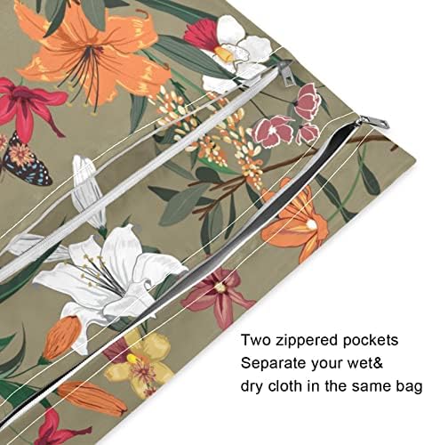 Kigai 2pcs Vodootporne vlažne torbe Vintage cvijeće leptir koji se može zamijeniti mokre, vlažne suhe torbe
