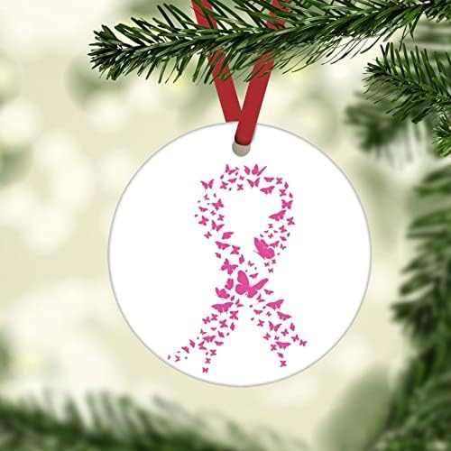 Božić Ornament 2021 Pink Butterfly Ribbon Ornament za božićnu jelku ukrasi za rak dojke traka Heal božićno