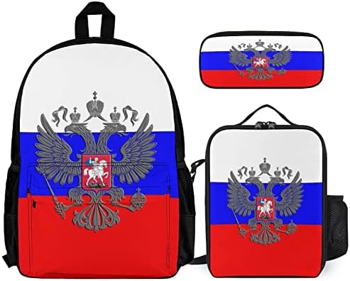Ruski Eagle Emblem Flag ruksak Torba za ručak kutija i pernica 3 komada Set za dječake žene djevojke muškarci