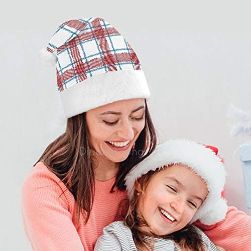 Božić Santa šešir, Red White Lattice Božić Holiday šešir za odrasle, Unisex Comfort Božić kape za Novu godinu