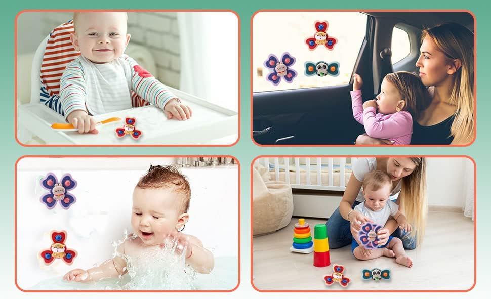 Cxjoigxi 3kom usisna čaša Spinner igračka za bebe sa jakim usisnim čašama,igračke za predenje 6-12-18 mjeseci,igračke