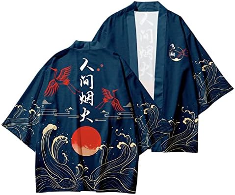 XXBR Muški kineski Kimono setovi labavi otvoreni prednji poklopci 3/4 rukava Cardigan Capri hlače postavio