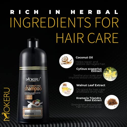 MOKERU Instant Coconut Black Hair Dye šampon za muškarce i žene - formula 3 u 1, jednostavan za upotrebu,