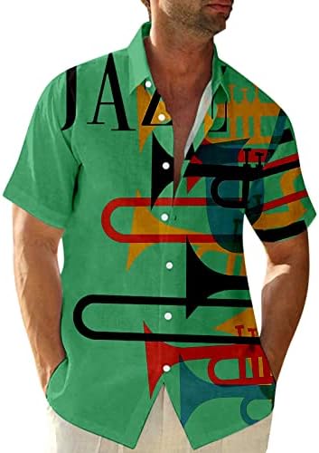 ZDDO mens casual gumb niz košulje s kratkim rukavima Ljetna plaža Regular-Fit Vintage Jazz Music Print Hawaiian