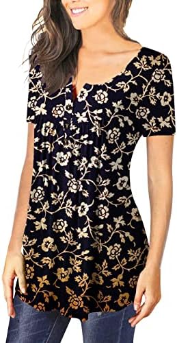 Ljetni vrhovi za žene cvjetna tunika Top Casual bluza kratki rukav v dugmad za vrat Up T-Shirts Flare i
