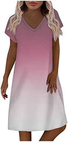 ADHOWBEW ljetne haljine za žene 2023 kratki rukav V izrez Plus Veličina Tshirt haljina Casual modni labavi