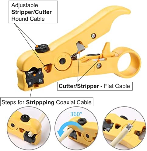 Hiija Coax Strickper Alat, univerzalni kablovski striptizet za COAX kabel RG59 / 6 i 7/11, za stan ili okrugli UTP CAT5 CAT6