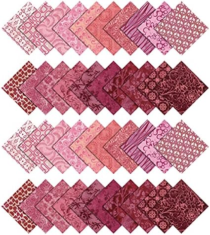 Soimoi 40kom Batik Print pamučne presvučene tkanine za prošivanje zanatskih traka 2, 5x42inches Jelly Roll-Pink