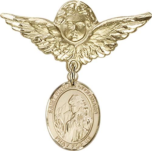 Jewels Obsession Baby Badge sa St. Finnian of Clonard Charm i Angel sa krilima Badge Pin | 14k Gold Baby