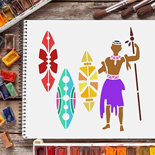 FINGERINSPIRE Afričko pleme crtanje slika šablone šablon 11.8x11. 8inch plastične šablone dekoracija kvadratne