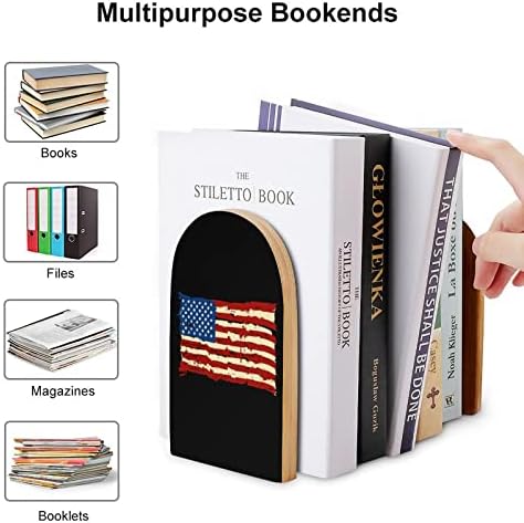 Uznemirena američka zastava slikarstvo Drvo Bookend dekorativna neklizajuća knjiga kraj 1 par 7x5 inča