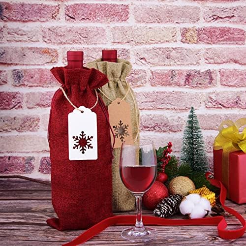 Hapeper Božić burlap vreće za vino, 12 komada Juta vreće za vino sa vezicama i oznakama pahuljica